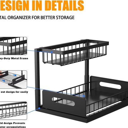 CARLA HOME 2 Tier Under Sink Organiser with Sliding Drawers for Kitchen & Bathroom-1978962264841129987
