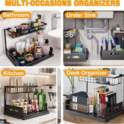 CARLA HOME 2 Tier Under Sink Organiser with Sliding Drawers for Kitchen & Bathroom-1978962264841129989