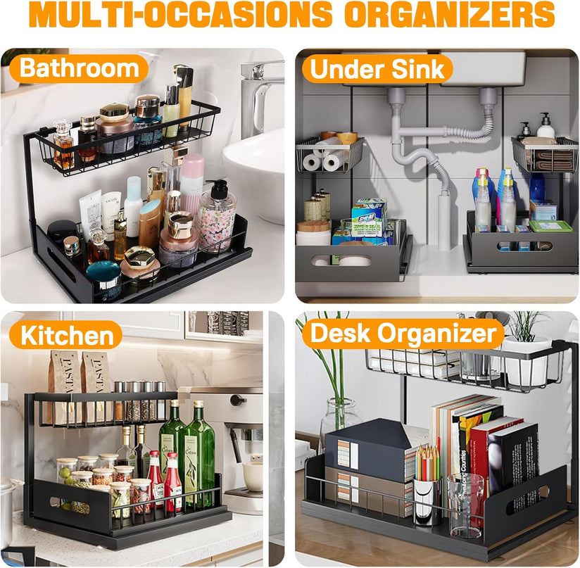 CARLA HOME 2 Tier Under Sink Organiser with Sliding Drawers for Kitchen & Bathroom-1978962264841129989