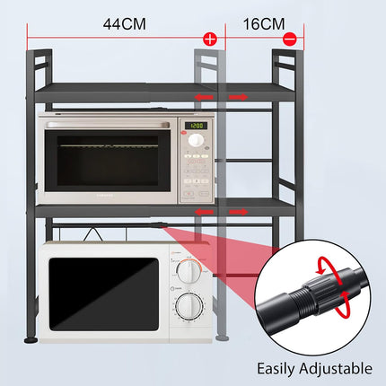CARLA HOME 3-Tier Microwave Oven Rack with Adjustable Metal Kitchen Shelf Stand for Countertop Storage and 6 Hooks for Utensils-1992735286408384514
