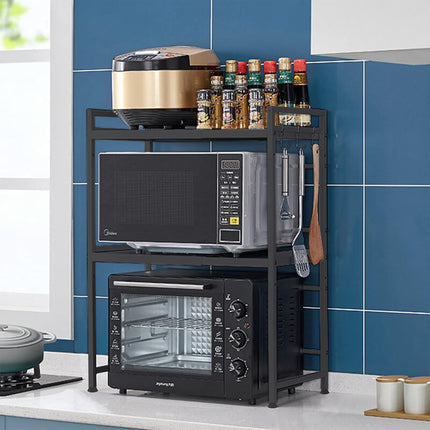 CARLA HOME 3-Tier Microwave Oven Rack with Adjustable Metal Kitchen Shelf Stand for Countertop Storage and 6 Hooks for Utensils-1992735286408384517