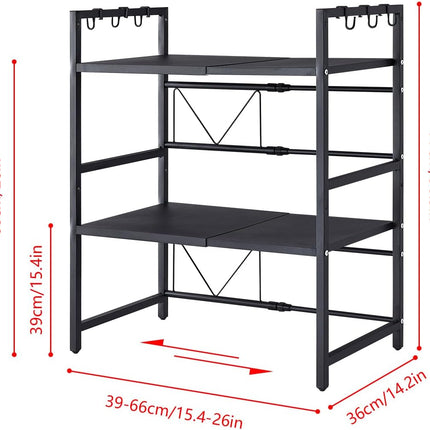 CARLA HOME 3-Tier Microwave Oven Rack with Adjustable Metal Kitchen Shelf Stand for Countertop Storage and 6 Hooks for Utensils-1992735286408384518