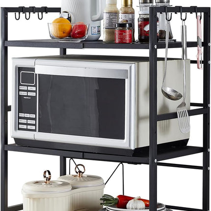 CARLA HOME 3-Tier Microwave Oven Rack with Adjustable Metal Kitchen Shelf Stand for Countertop Storage and 6 Hooks for Utensils-1992735286408384519