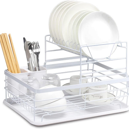 CARLA HOME 2-Tier Dish Drying Rack for Kitchen Counter with Removable Drip Tray, Utensil Holder and Cutlery Organizer-1992735290913067008