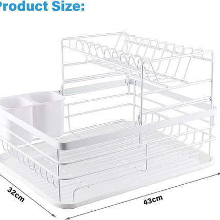 CARLA HOME 2-Tier Dish Drying Rack for Kitchen Counter with Removable Drip Tray, Utensil Holder and Cutlery Organizer-1992735290913067009