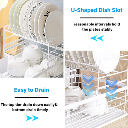 CARLA HOME 2-Tier Dish Drying Rack for Kitchen Counter with Removable Drip Tray, Utensil Holder and Cutlery Organizer-1992735290913067013