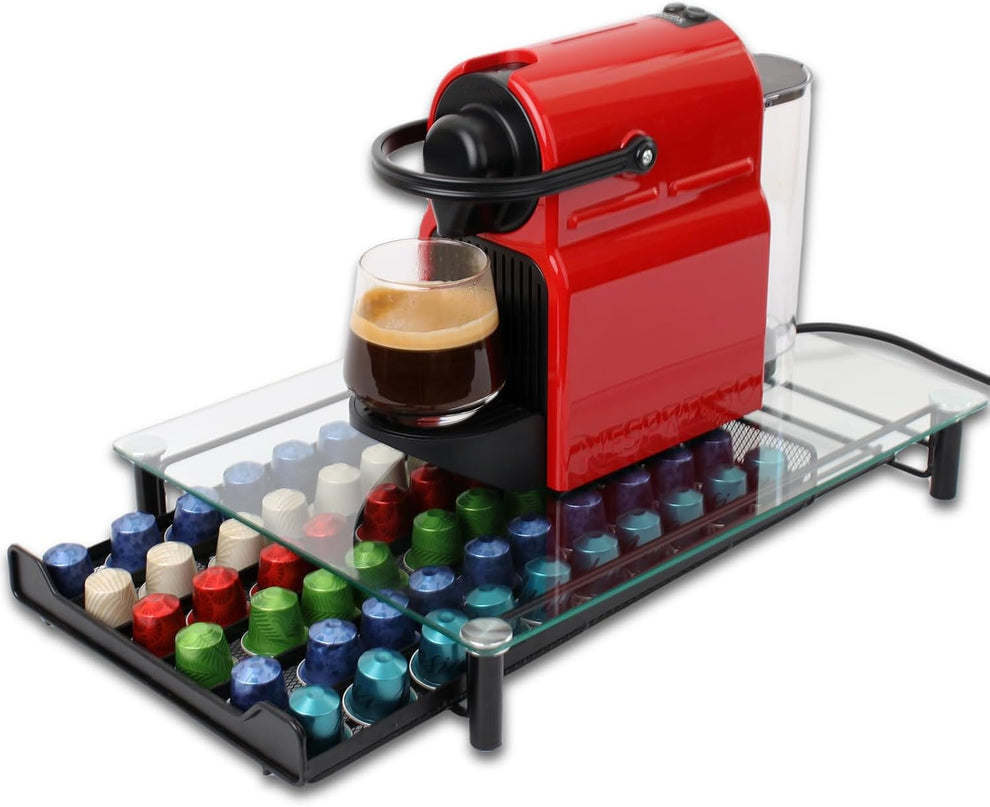 CARLA HOME 60 Coffee Pod Holder Drawer with Tempered Glass Capsule Organizer for Nespresso Pods and Sliding Drawer for Kitchen Countertop-1992735289507975168