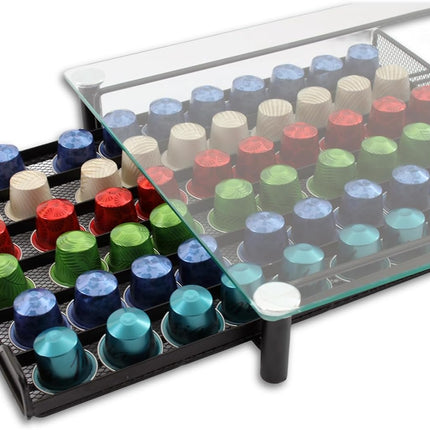 CARLA HOME 60 Coffee Pod Holder Drawer with Tempered Glass Capsule Organizer for Nespresso Pods and Sliding Drawer for Kitchen Countertop-1992735289507975172