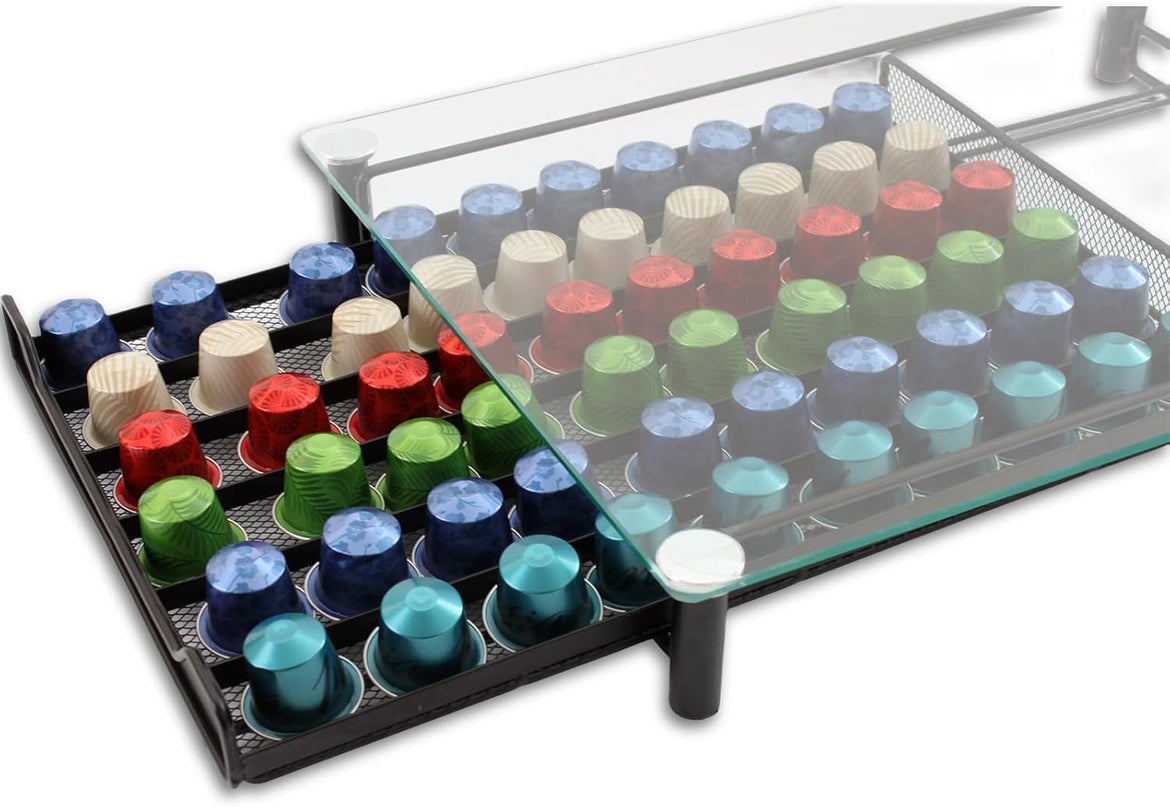CARLA HOME 60 Coffee Pod Holder Drawer with Tempered Glass Capsule Organizer for Nespresso Pods and Sliding Drawer for Kitchen Countertop-1992735289507975172