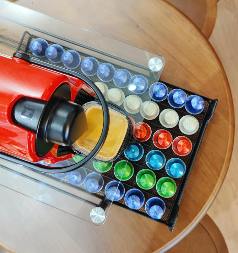 CARLA HOME 60 Coffee Pod Holder Drawer with Tempered Glass Capsule Organizer for Nespresso Pods and Sliding Drawer for Kitchen Countertop-1992735289507975173