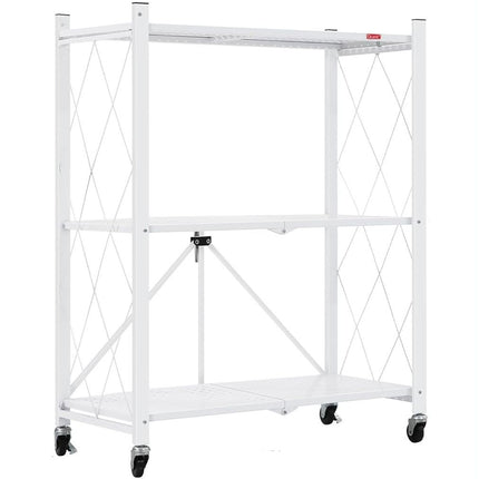 CARLA HOME 3-Tier Foldable Storage Shelf with Wheels for Kitchen, Garage, Pantry or Basement (White)-1978962265868734473