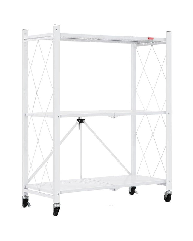 CARLA HOME 3-Tier Foldable Storage Shelf with Wheels for Kitchen, Garage, Pantry or Basement (White)-1978962265868734473