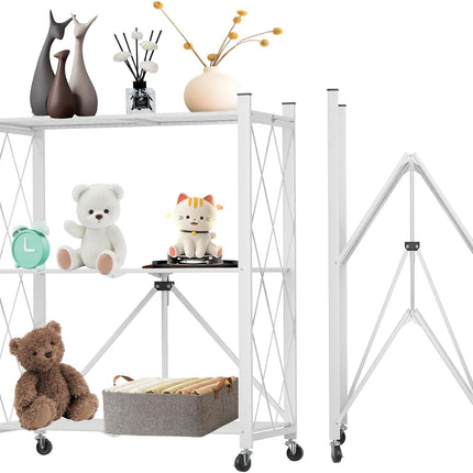 CARLA HOME 3-Tier Foldable Storage Shelf with Wheels for Kitchen, Garage, Pantry or Basement (White)-1978962265868734464