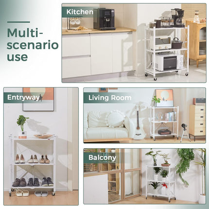 CARLA HOME 3-Tier Foldable Storage Shelf with Wheels for Kitchen, Garage, Pantry or Basement (White)-1978962265868734465