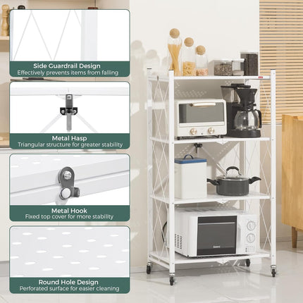 CARLA HOME 3-Tier Foldable Storage Shelf with Wheels for Kitchen, Garage, Pantry or Basement (White)-1978962265868734468