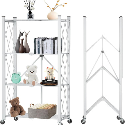 CARLA HOME 4-Tier Foldable Storage Shelf with Wheels for Kitchen, Garage, Pantry or Basement (White)-1978962266032312320