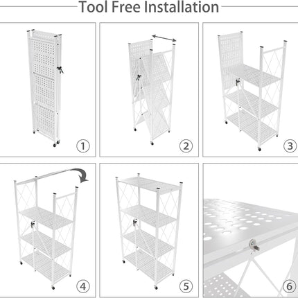 CARLA HOME 4-Tier Foldable Storage Shelf with Wheels for Kitchen, Garage, Pantry or Basement (White)-1978962266032312327