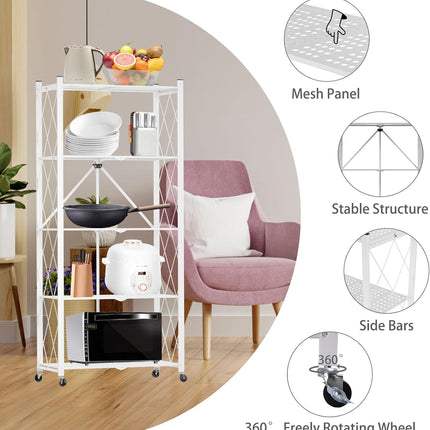 CARLA HOME 5-Tier Foldable Storage Shelf with Wheels for Kitchen, Garage, Pantry or Basement (White)-1978962266204278789