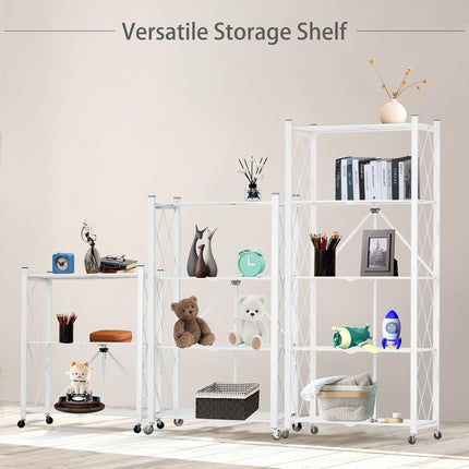 CARLA HOME 5-Tier Foldable Storage Shelf with Wheels for Kitchen, Garage, Pantry or Basement (White)-1978962266204278792