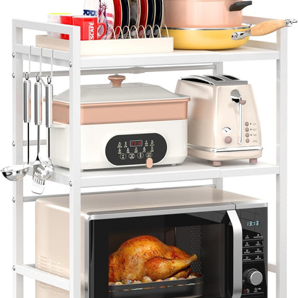 CARLA HOME 3-Tier Microwave Oven Rack with Adjustable Metal Kitchen Shelf Stand for Countertop Storage and 6 Hooks for Utensils-2034461361894985728