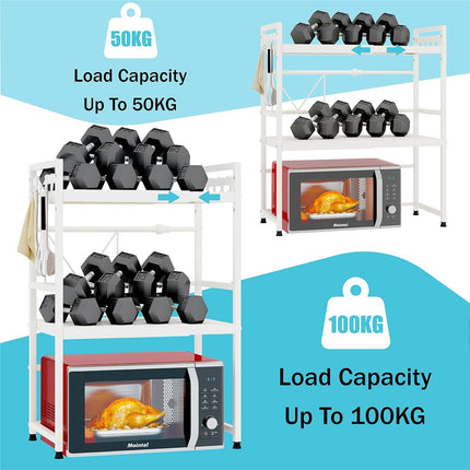 CARLA HOME 3-Tier Microwave Oven Rack with Adjustable Metal Kitchen Shelf Stand for Countertop Storage and 6 Hooks for Utensils-2034461361894985734