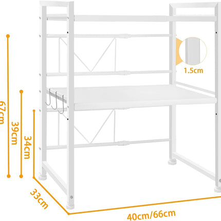 CARLA HOME 3-Tier Microwave Oven Rack with Adjustable Metal Kitchen Shelf Stand for Countertop Storage and 6 Hooks for Utensils-2034461361894985735
