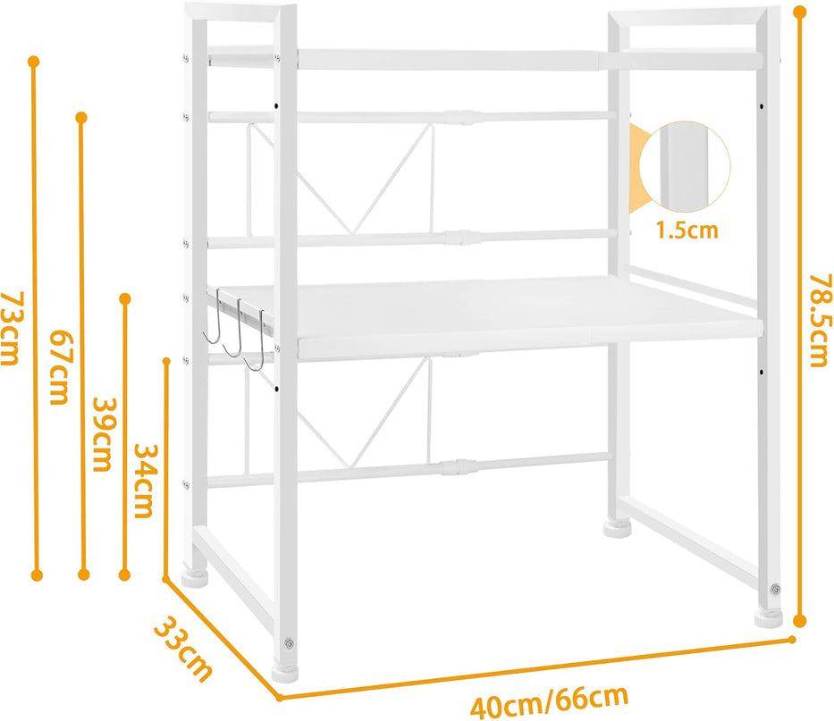 CARLA HOME 3-Tier Microwave Oven Rack with Adjustable Metal Kitchen Shelf Stand for Countertop Storage and 6 Hooks for Utensils-2034461361894985735