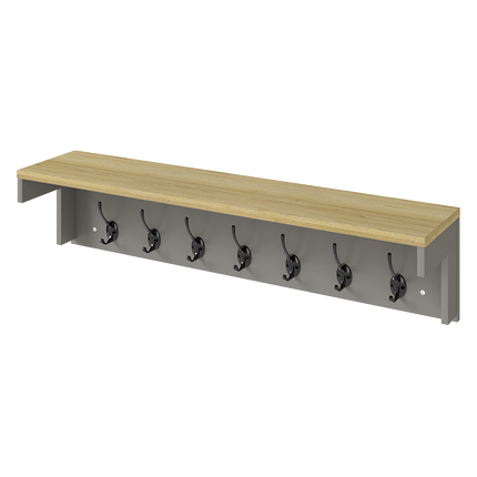 Levede Coat Rack Wall Mounted Shelf 7 Double Hooks Storage Entryway Hallway Grey-2029334093929517064