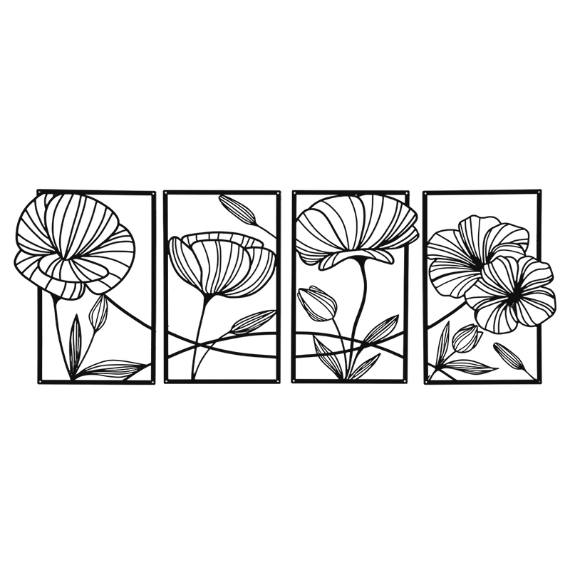 Yezi Metal Wall Art 4Pcs Floral Minimalist Line Decor-2006732700534312968