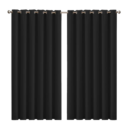 2x Blockout Curtains Panels 3 Layers Black-2029387284603867136