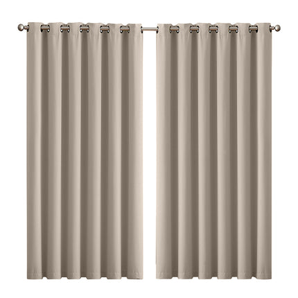 2x Blockout Curtains Panels 3 Layers Beige-2029387284419317760