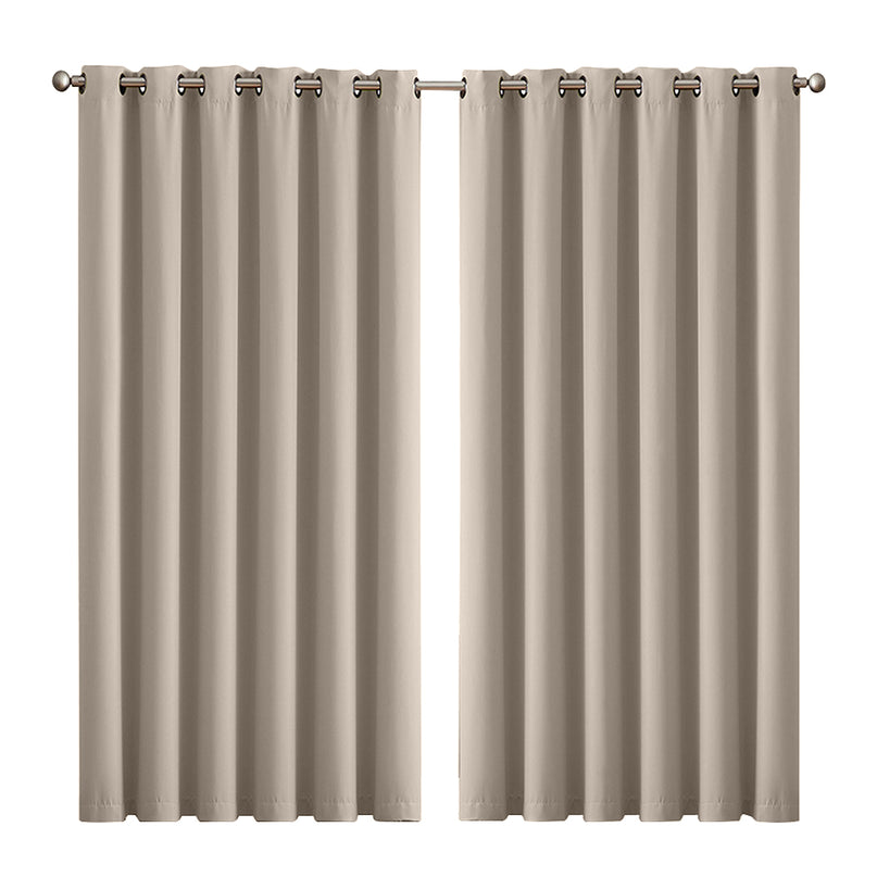 2x Blockout Curtains Panels 3 Layers Beige-2029387284419317760