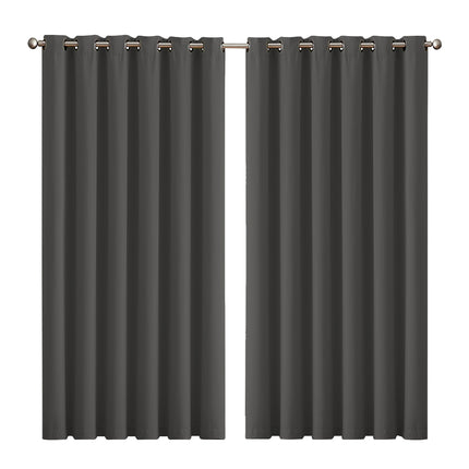 2x Blockout Curtains Panels 3 Layers Charcoal-2029387284784222208