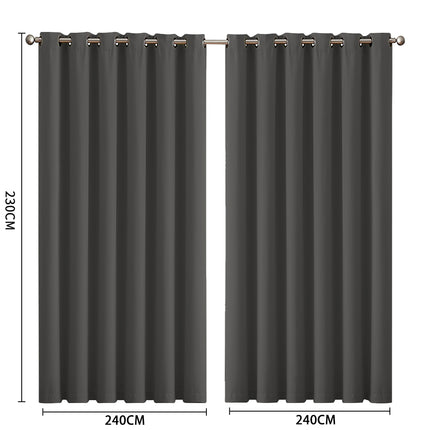 2x Blockout Curtains Panels 3 Layers Charcoal-2029387284784222210