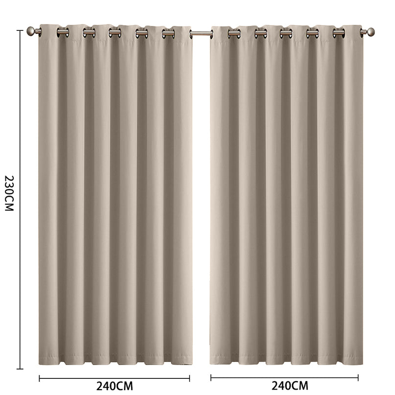 2x Blockout Curtains Panels 3 Layers Beige-2029387284419317762