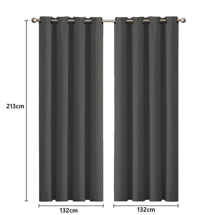 2x Blockout Curtains Panels 3 Layers Charcoal CD1003-132X213-GR-2029387283907612674