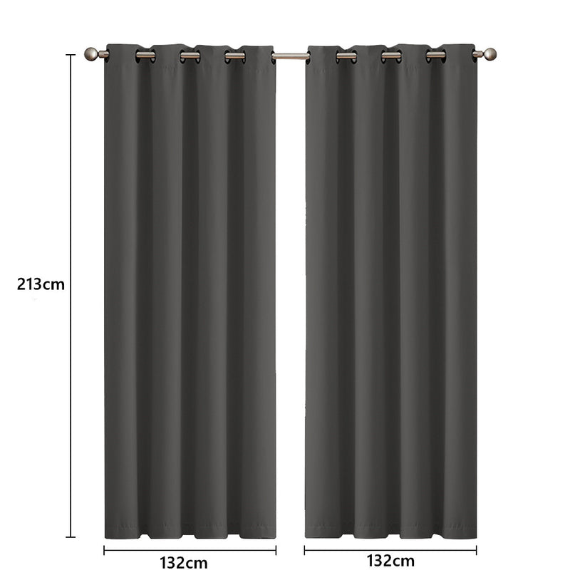 2x Blockout Curtains Panels 3 Layers Charcoal CD1003-132X213-GR-2029387283907612674