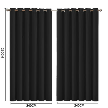 2x Blockout Curtains Panels 3 Layers Black-2029387284603867138
