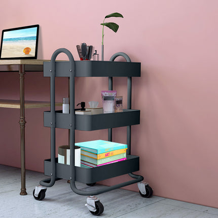 Levede 3 Tiers Kitchen Trolley Cart Grey-2018816738329759750