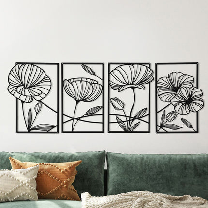 Yezi Metal Wall Art 4Pcs Floral Minimalist Line Decor-2006732700534312966