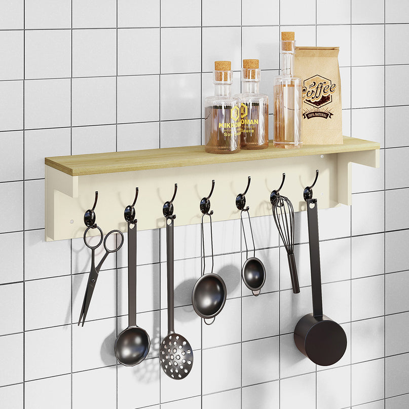Levede Coat Rack Wall Mounted Shelf 7 Double Hooks Storage Entryway Hallway-2029334093753356294