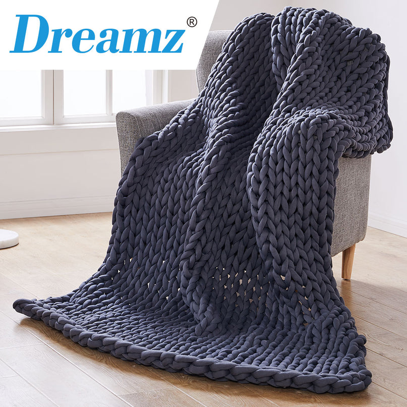 Dreamz Knitted Weighted Blanket Chunky Dark Grey Double 7KG-2018816842843426822