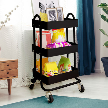 Levede 3 Tiers Kitchen Trolley Cart Black-2018816732868775943
