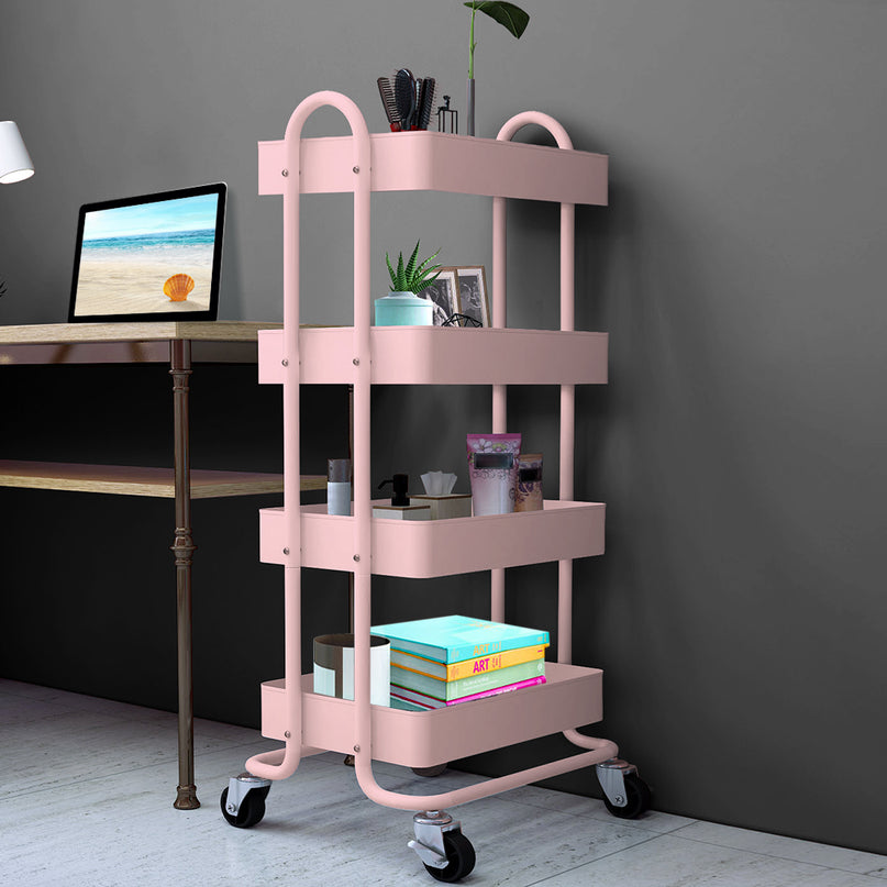 Levede 4 Tiers Kitchen Trolley Cart Pink-2018816727307128840