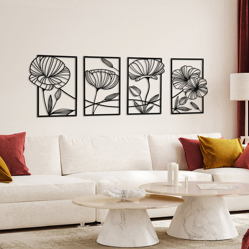 Yezi Metal Wall Art 4Pcs Floral Minimalist Line Decor-2006732700534312967