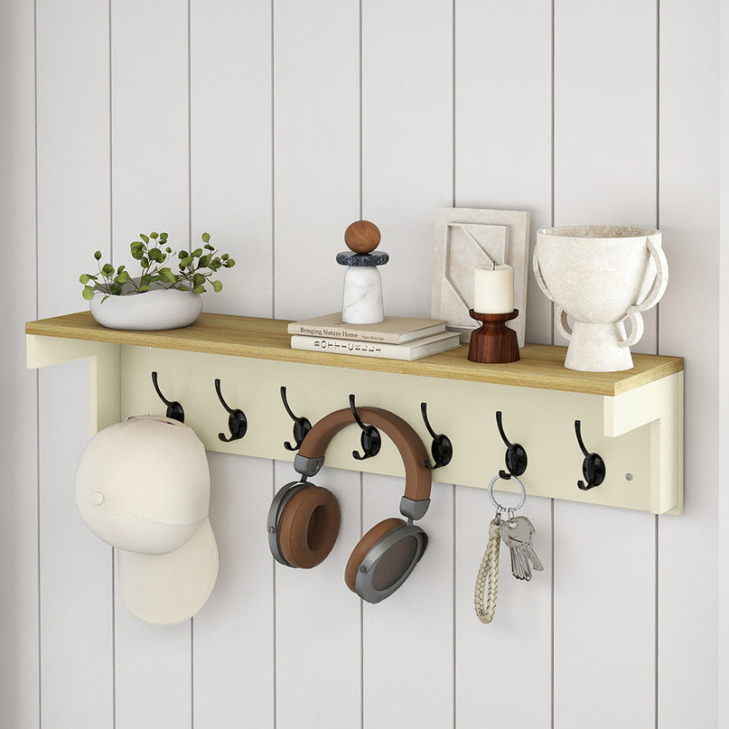Levede Coat Rack Wall Mounted Shelf 7 Double Hooks Storage Entryway Hallway-2029334093753356295