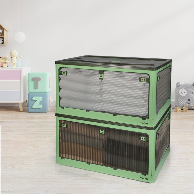 Storage Box Plastic Stackable Container L Green Large-2006733025555124231