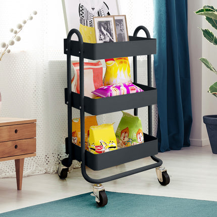 Levede 3 Tiers Kitchen Trolley Cart Grey-2018816738329759751
