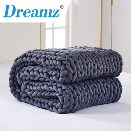 Dreamz Knitted Weighted Blanket Chunky Dark Grey Double 7KG-2018816842843426823