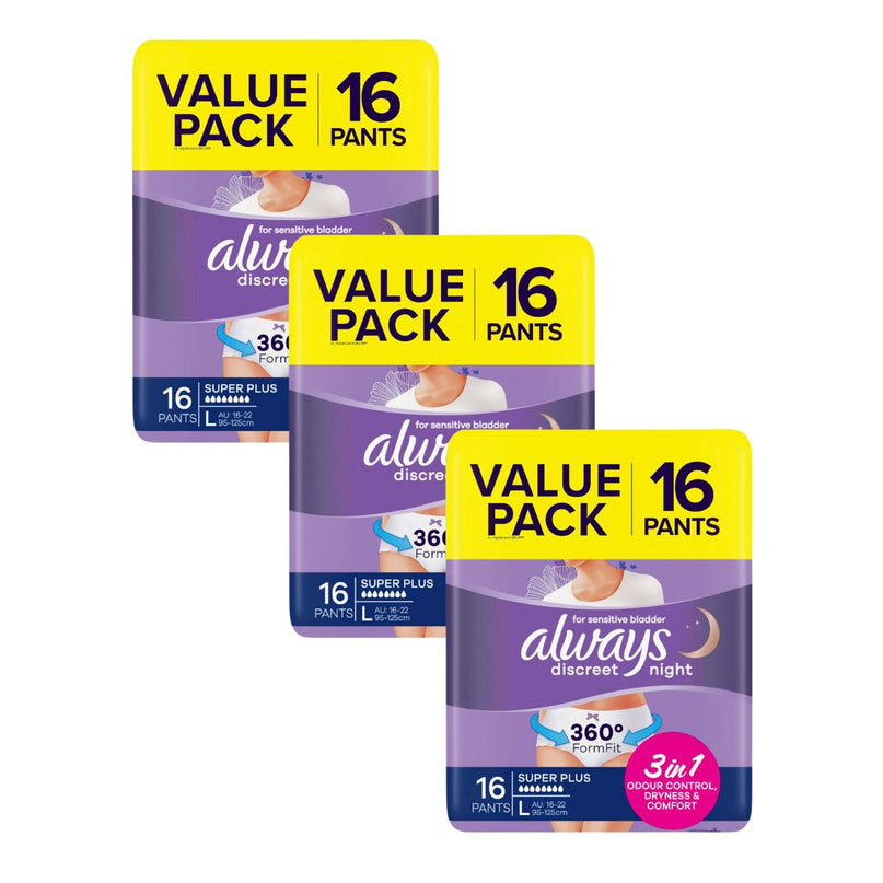 Always Discreet Underwear Night Pants Large 16pk x3-2006732772428877826
